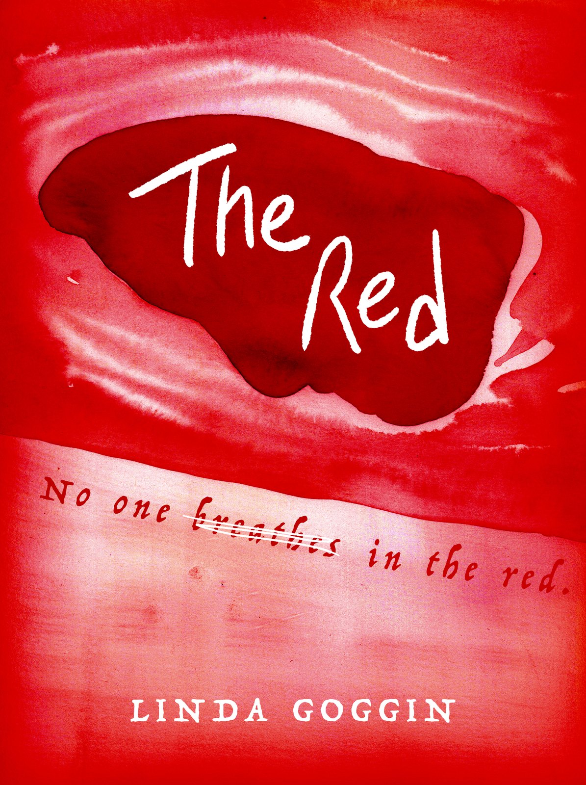 The Red — speculative book cover in red watercolour with hand lettering