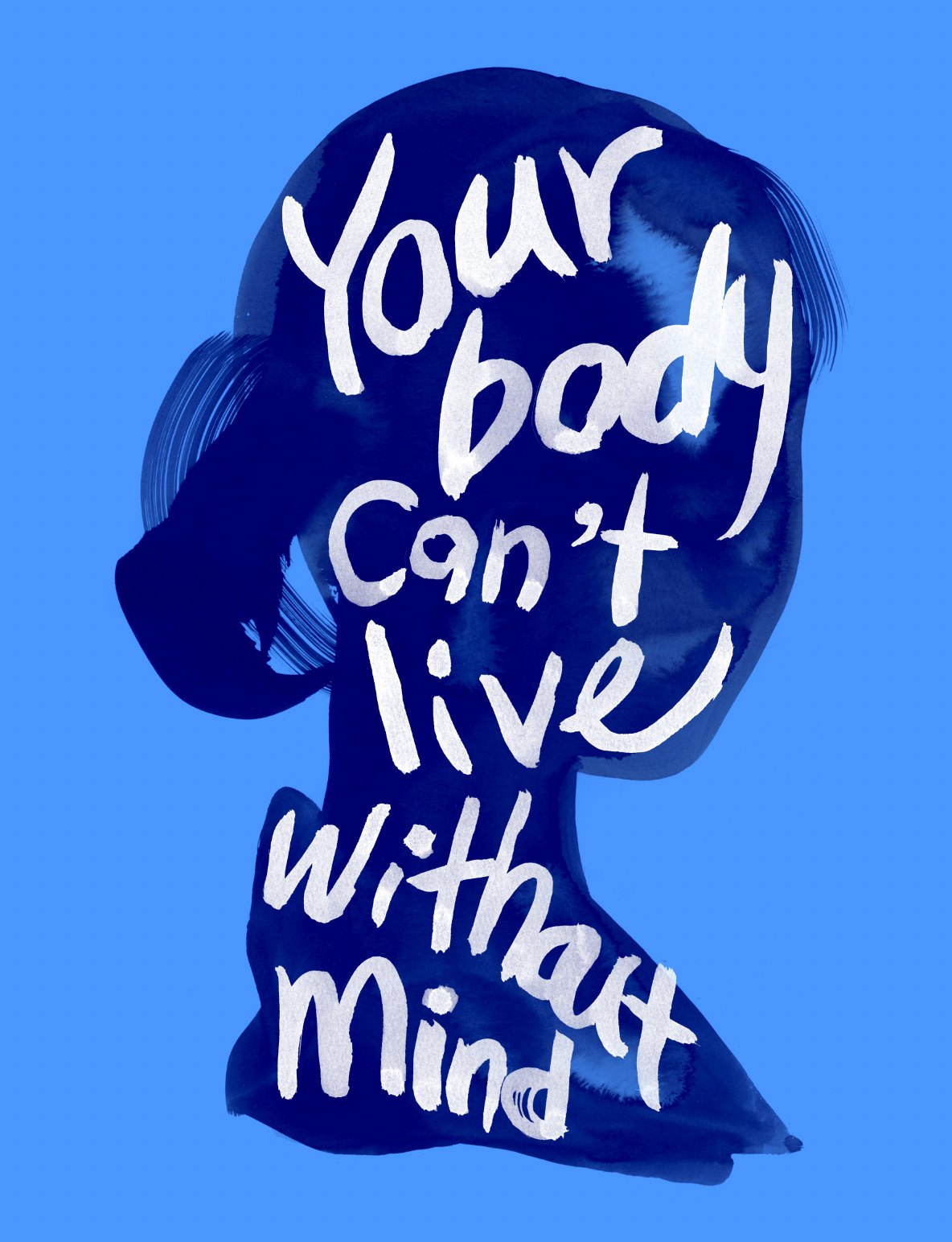 Your Body Can't Live Without Mind — speculative book cover, ink silhouette with hand lettering