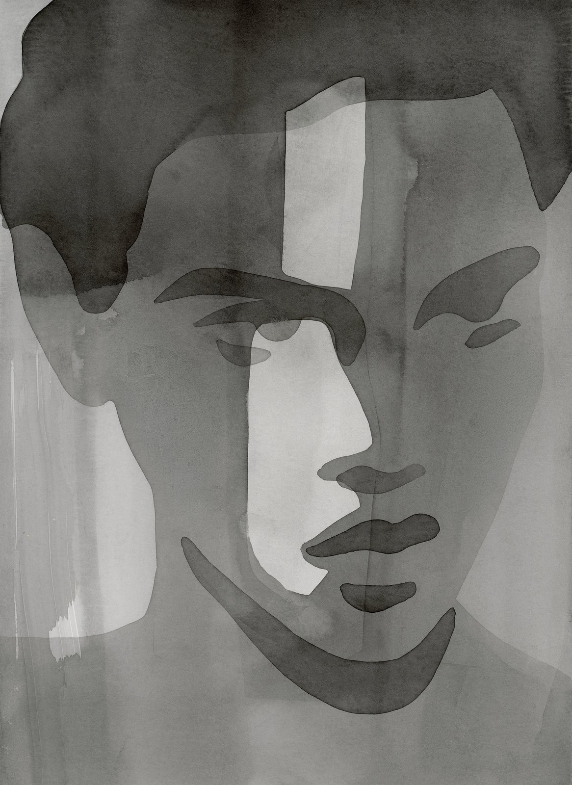 Light over Shadow — layered ink wash portrait